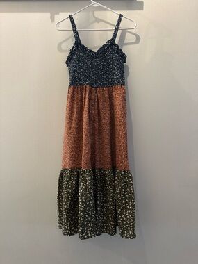 Floral Tiered Maxi Dress - Navy, Rust & Olive